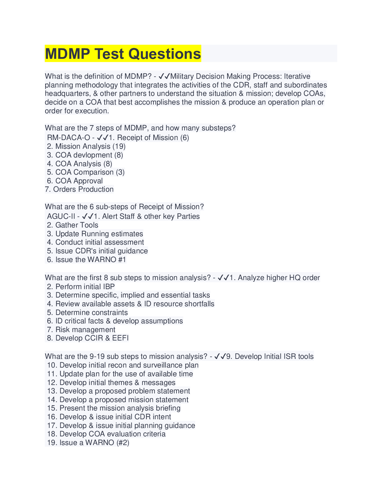 Preview image of MDMP Test Questions document